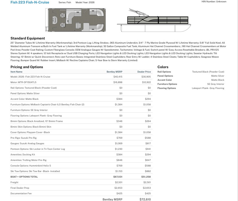 2026 Bentley 223 Fish N Cruise