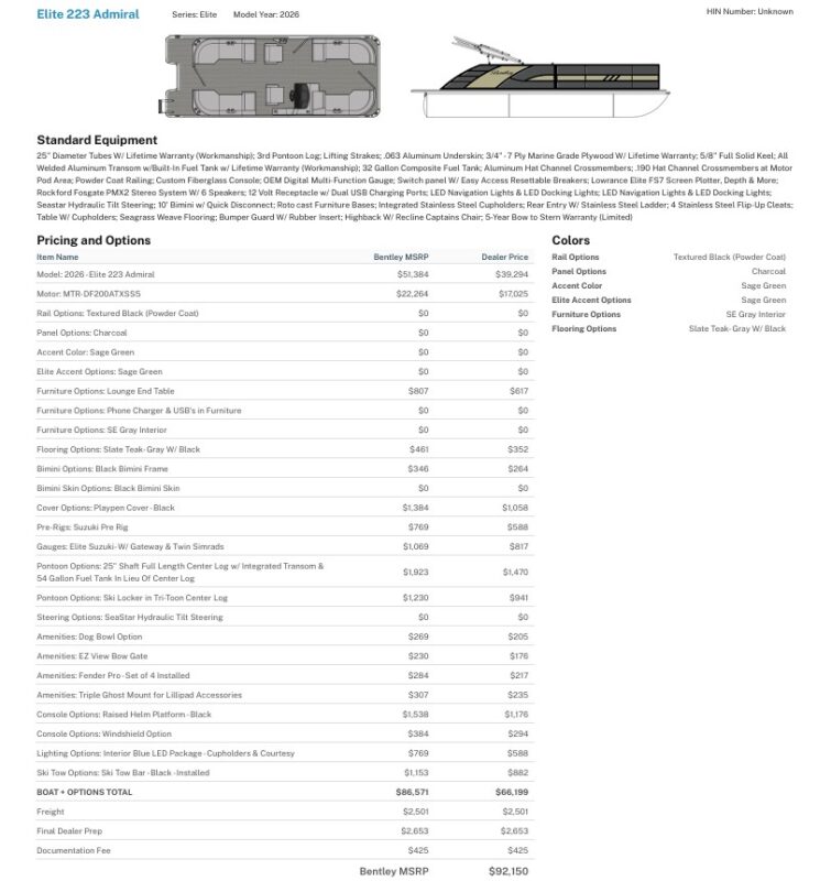 2026 Bentley 223 Elite Admiral