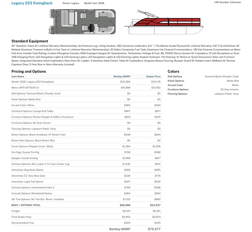 2026 Bentley 223 Legacy SwingBack