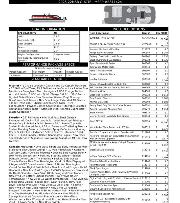 2026 Bennington 22 MSB Sport