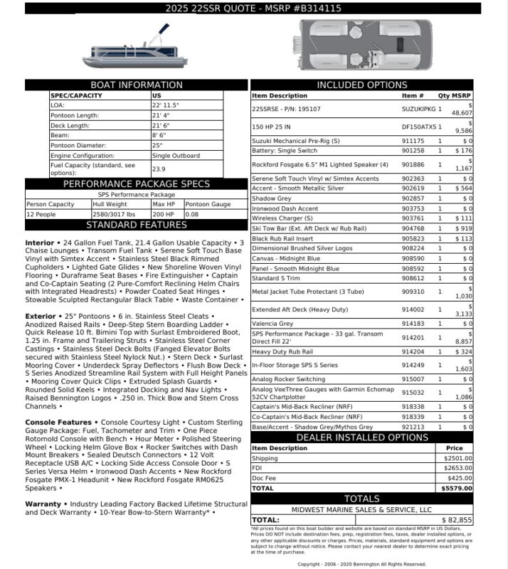 2026 Bennington 22 SSR Base