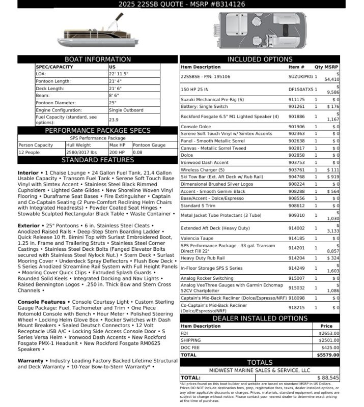 2026 Bennington 22 SSB Base