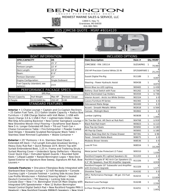 2026 Bennington 23 MCSB Luxe