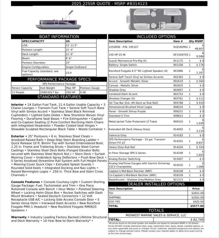 2026 Bennington 22 SSR Base