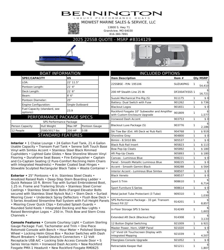 2026 Bennington 22 SSB Sport