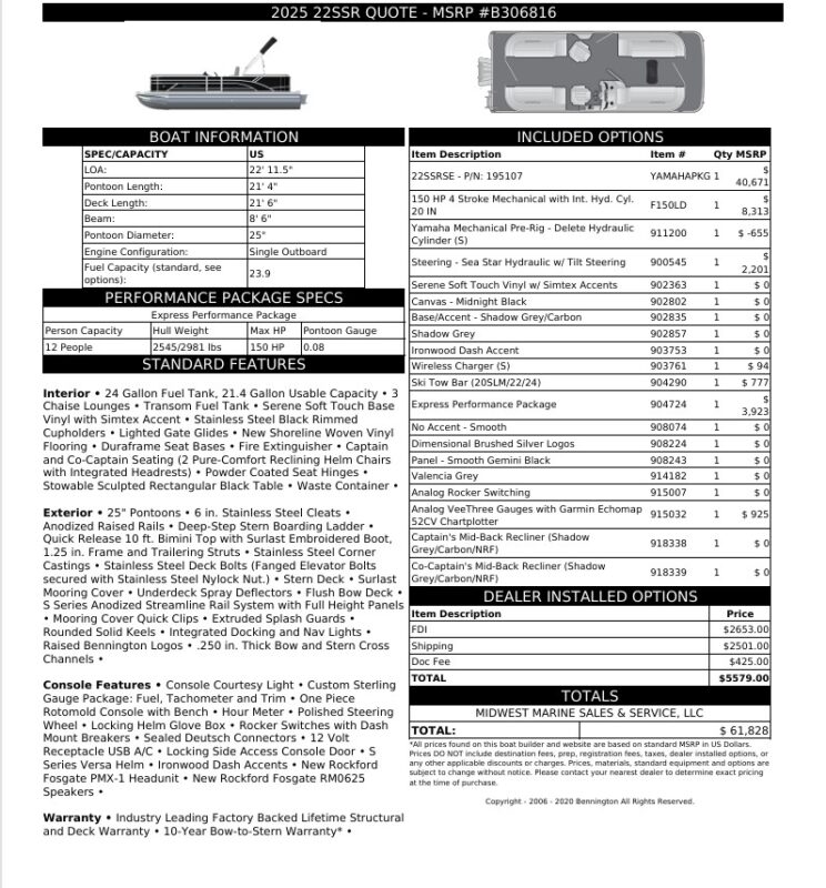 2026 Bennington 22 SSR Exp