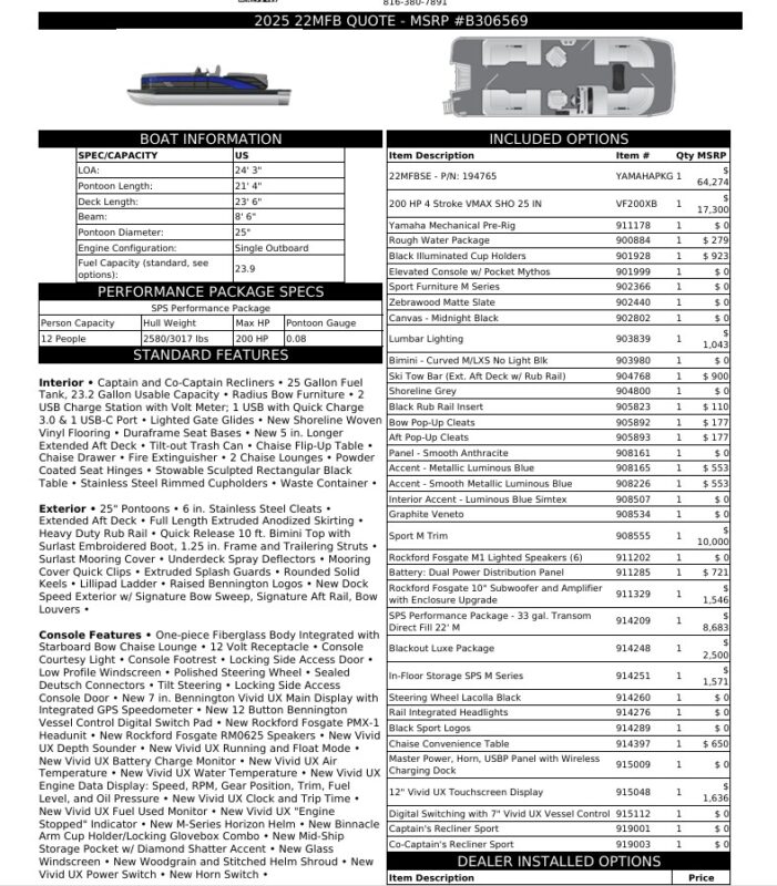 2026 Bennington 22 MFB Sport
