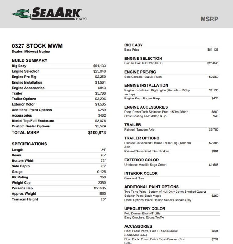 2027 SeaArk Big Easy