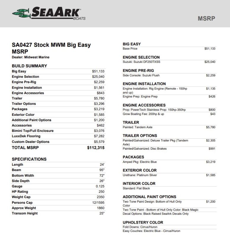 2027 SeaArk Big Easy