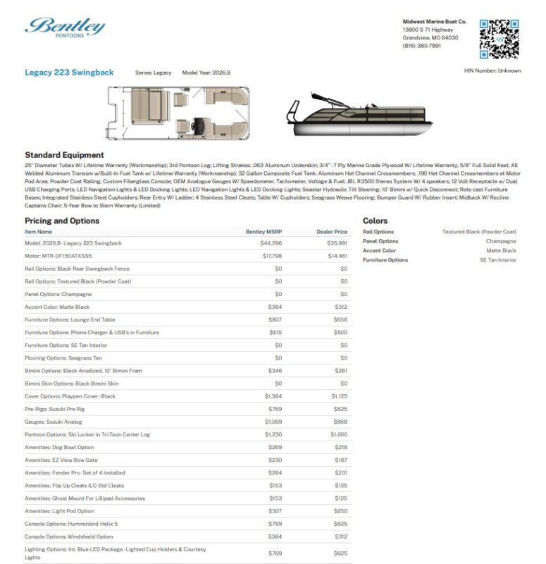 2026 Bentley 223 Legacy Swingback