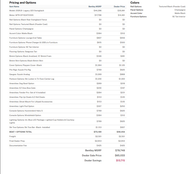 2026 Bentley 223 Legacy Swingback