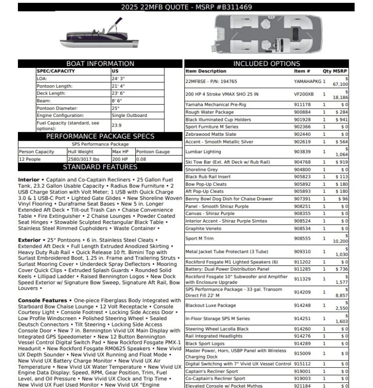 2026 Bennington 22 MFB Sport