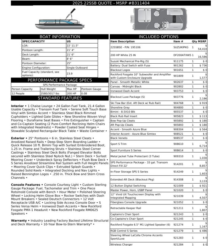 2026 Bennington 22 SSB Sport