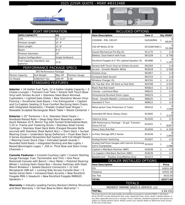 2026 Bennington 22 SSR Base