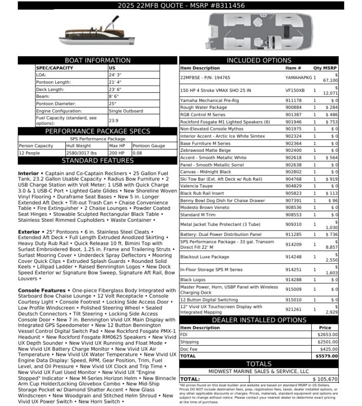 2026 Bennington 22 MFB Base