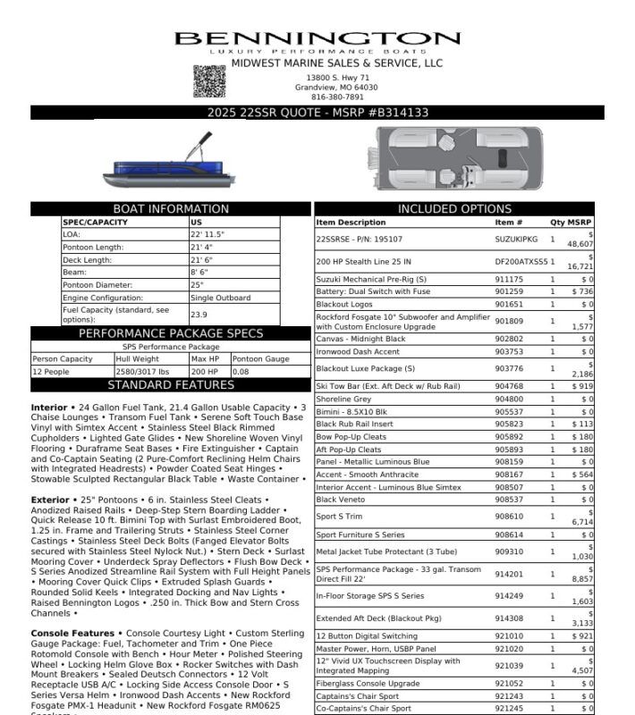 2026 Bennington 22 SSR Sport