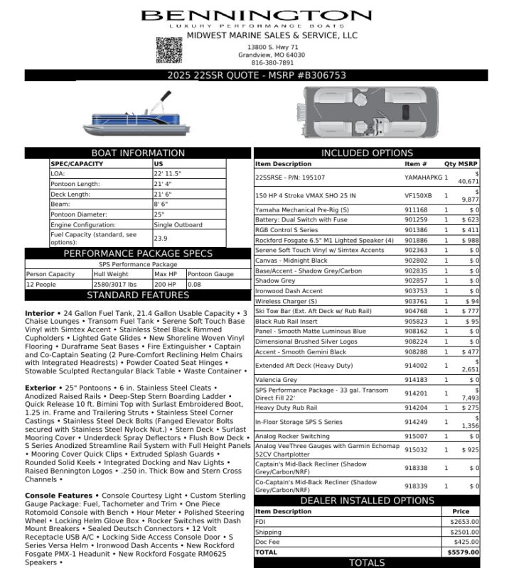 2026 Bennington 22 SSR Base