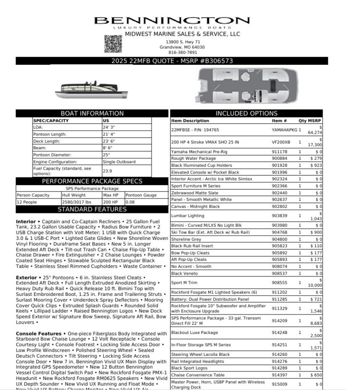 2026 Bennington 22 MFB Sport
