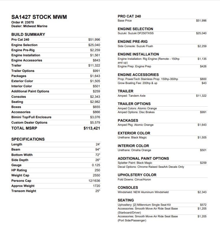2027 SeaArk Pro Cat 240