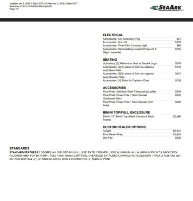 2026 SeaArk 2072 MV Flat Cat