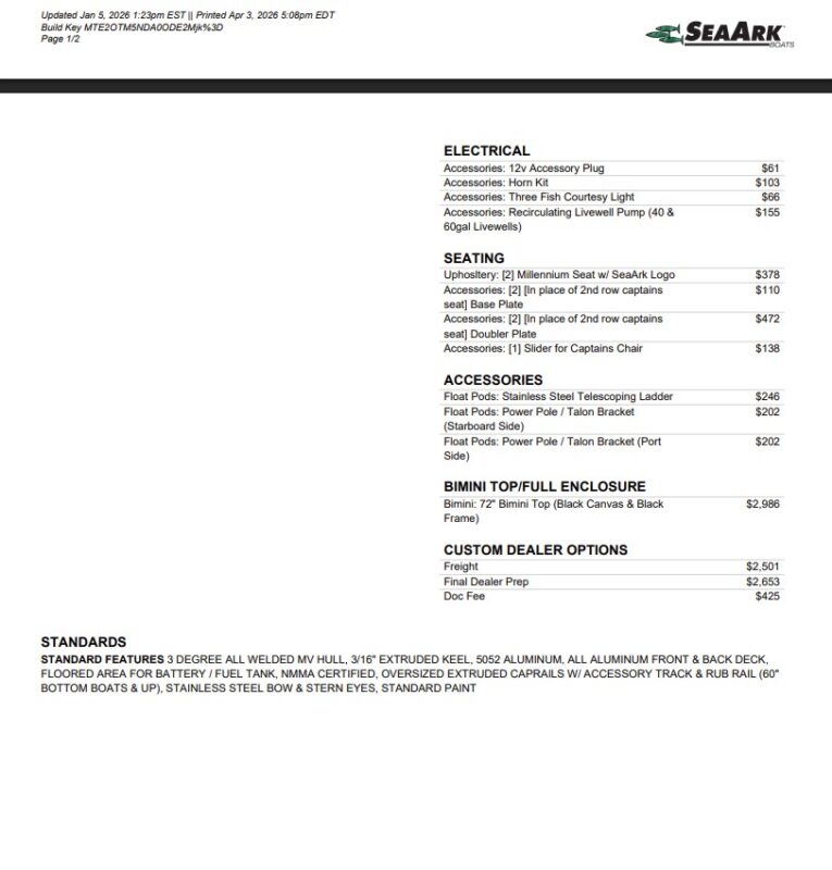 2026 SeaArk 2072 MV Flat Cat