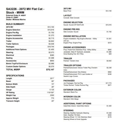 2026 SeaArk 2072 MV Flat Cat