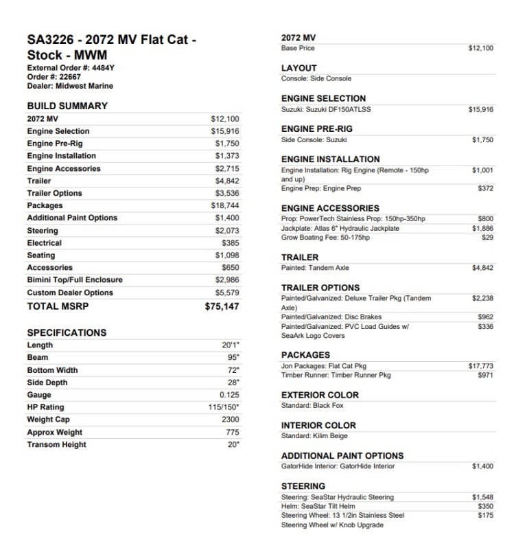 2026 SeaArk 2072 MV Flat Cat