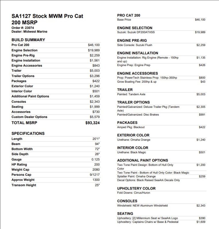 2027 SeaArk ProCat 200