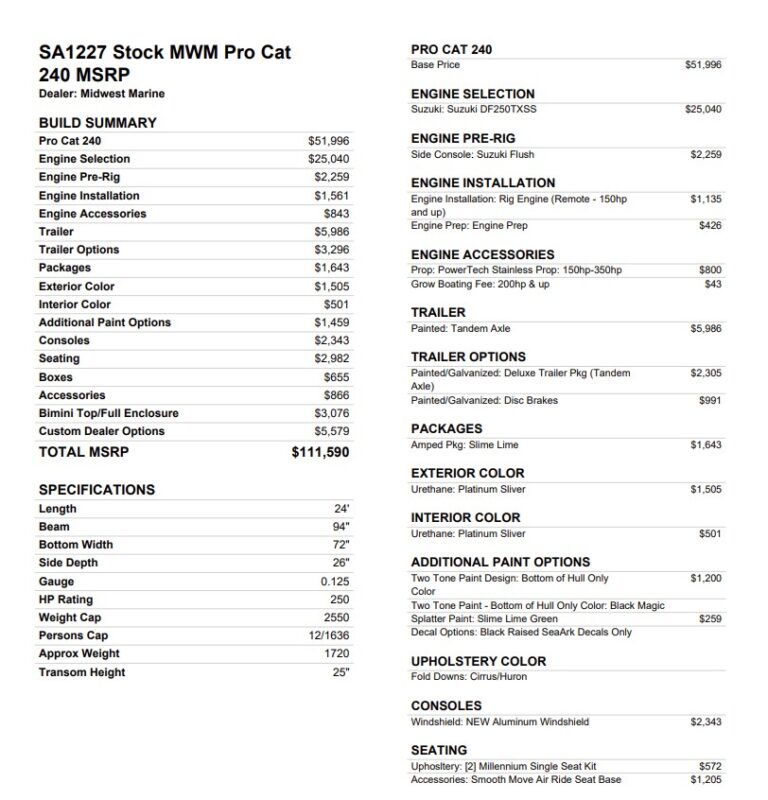 2027 SeaArk ProCat 240